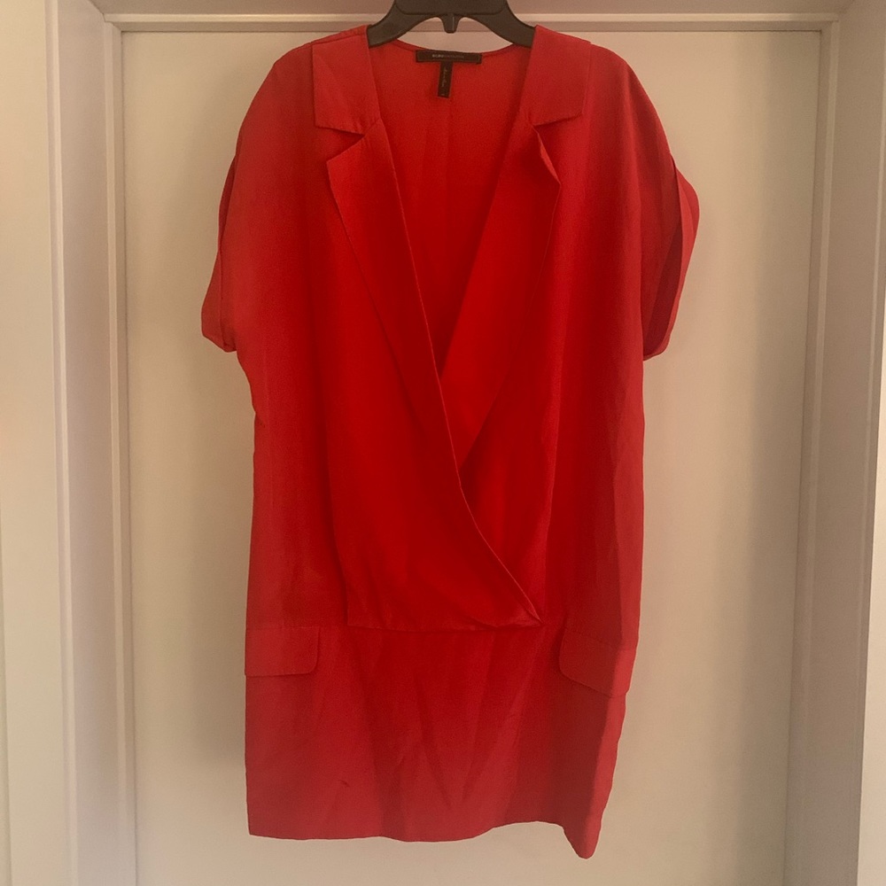 4/$25 - Red 100% Silk Deep V-Neck Shirt-Dress